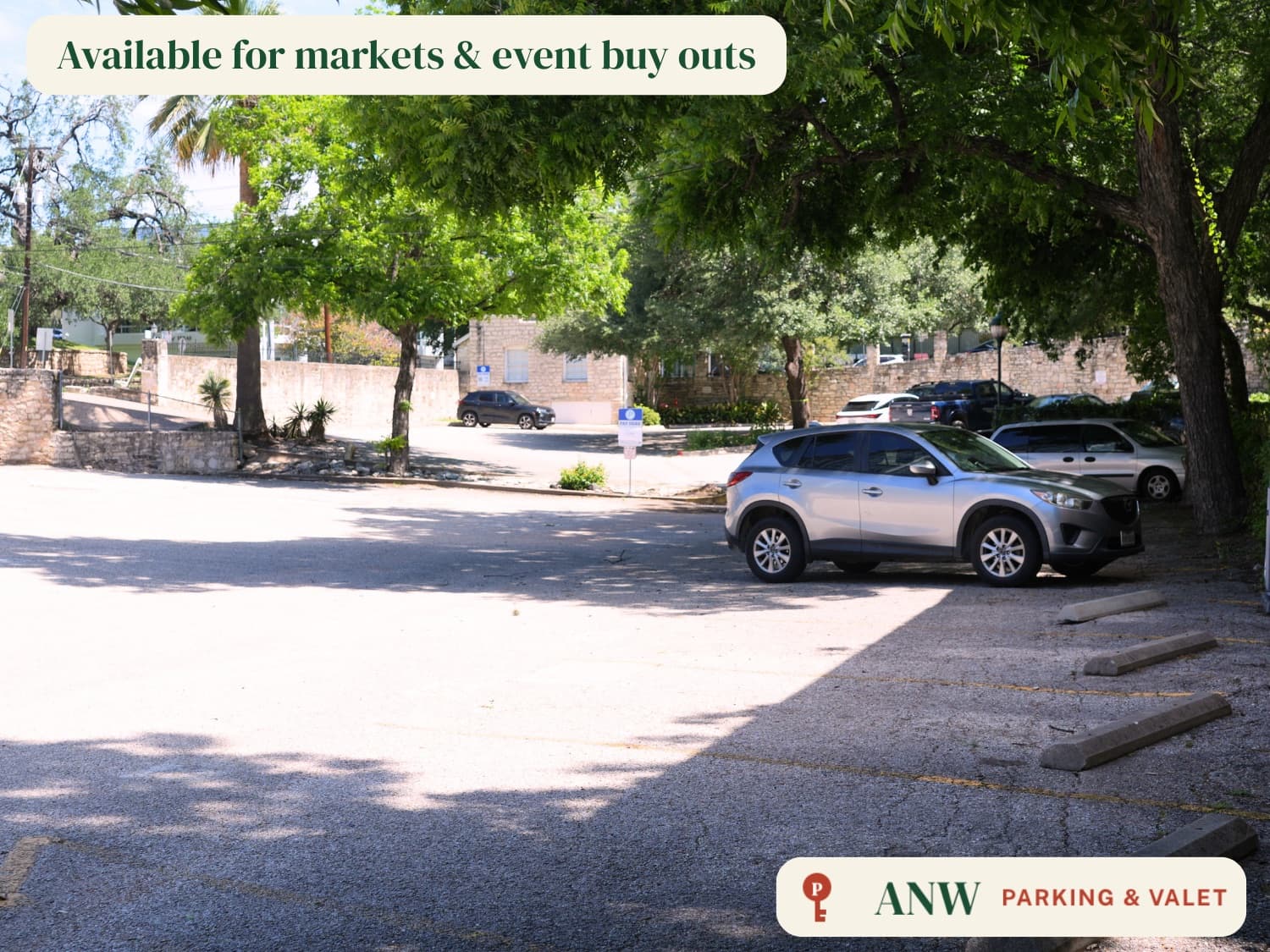 ANW parking lot, available for markets and full event buy-outs