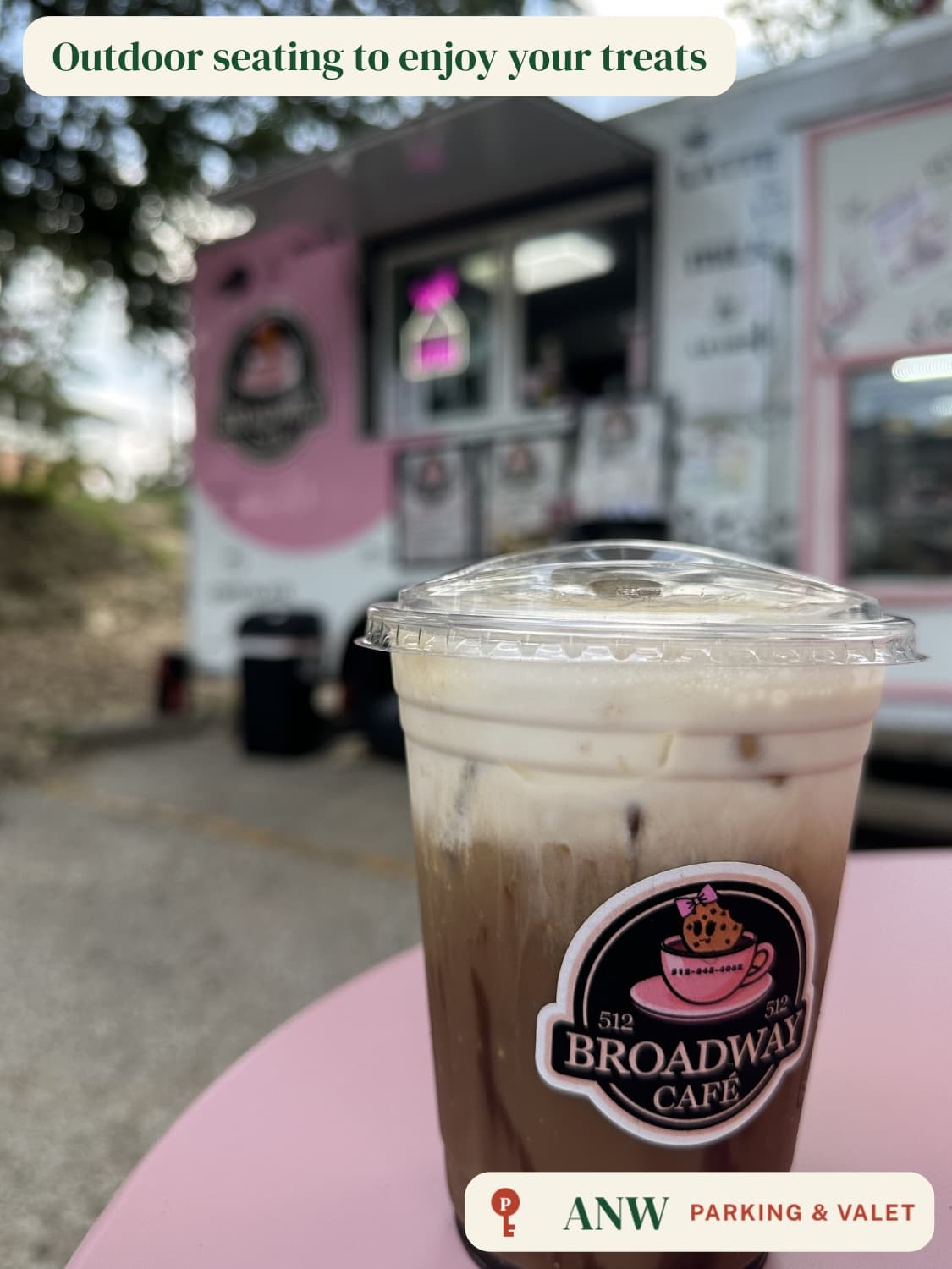 ANW parking lot, outdoor café seating to enjoy your treats
